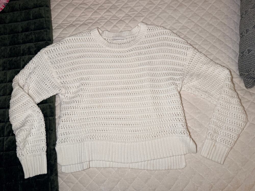 Aeropostale Ivory Open Knit Crochet Sweater Women’s